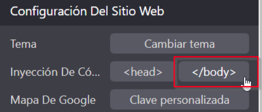 Opción de Body y Head en la barra lateral > Temas